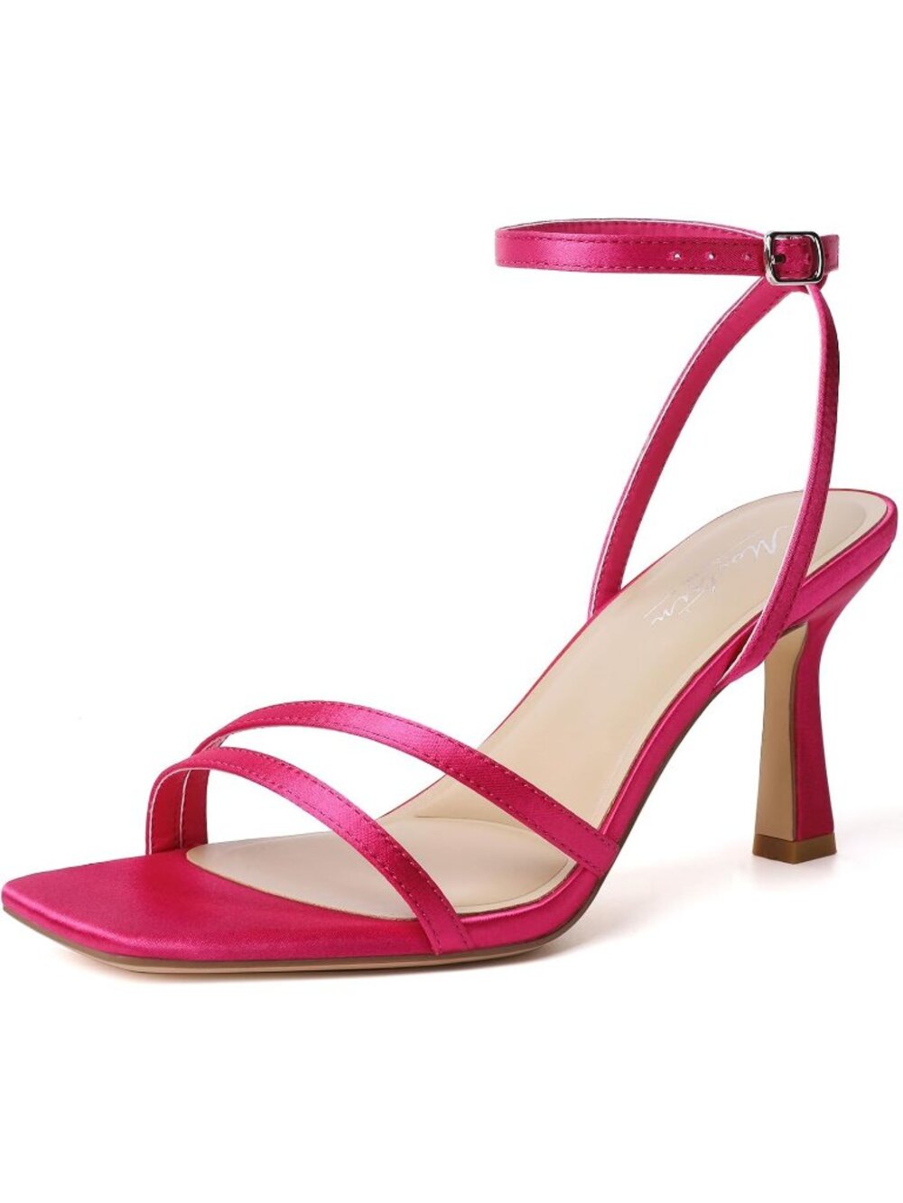 Women's Hot Pink Ankle Strap Lace Up Heel Square Open Toe Party High Heel Sandal